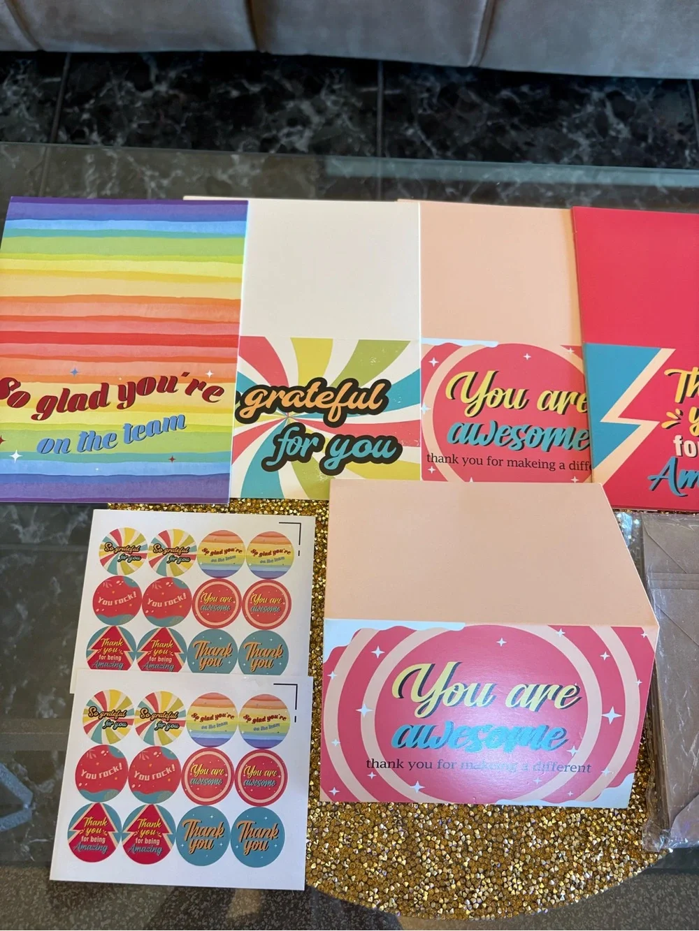 You Are Awesome NWT Thank You Cards Set - Multicolor. Set of 24 cards, envelopes